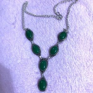 GENUINE NATURAL GREEN ONYX GEMSTONE STERLING NECKLACE